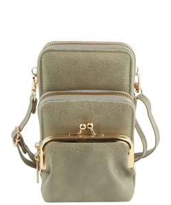 Fashion Kiss Lock Crossbody Bag Cell Phone Purse LMS207 DARK GRAY